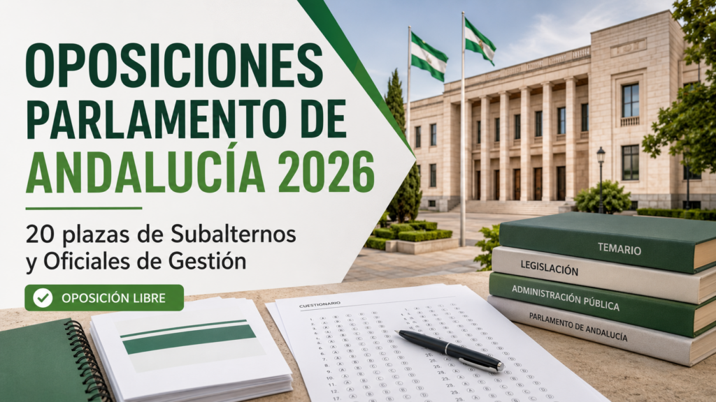 Oposiciones Parlamento de Andalucía 2026: 20 plazas de Subalternos y Oficiales de Gestión