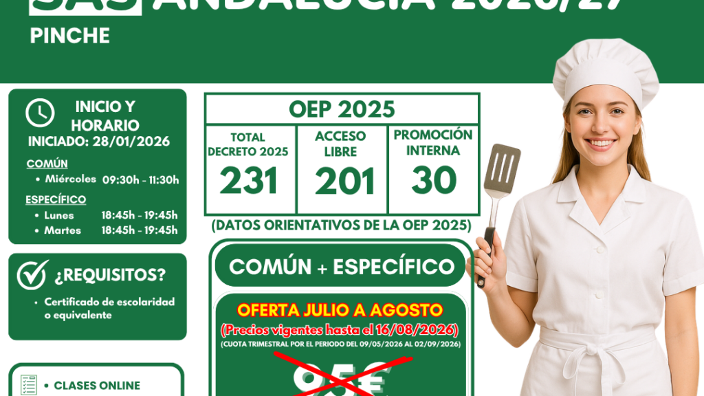 OFERTA JULIO A AGOSTO 2026 – OPOSICIONES SAS ANDALUCÍA 2026/27 PINCHE
